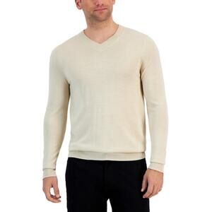 Alfani Men's Long Sleeve V Neck Merino Sweater Beige XL 12687